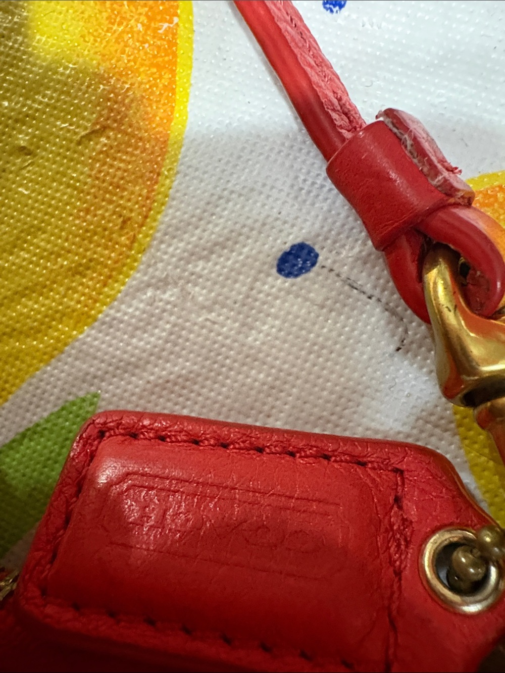 Coach Red Wristlet with Gold Heart Print - Picture 2 of 16